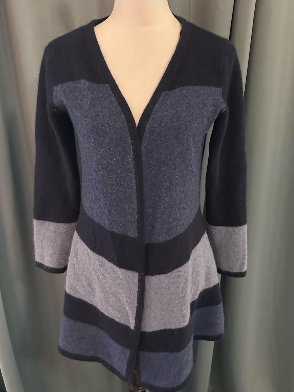 Grande Truffle Cashmere Women's M Colorblock Open Front Cardigan Sweater